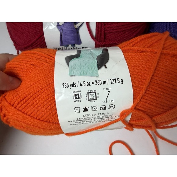 Loops & Threads Impeccable Yarn 4.5 Oz Lot of 5 Red Orange Purple - Picture 3 of 6